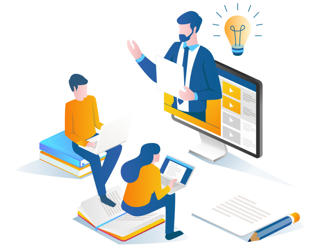 A pair of students studying with a computer video tutorial